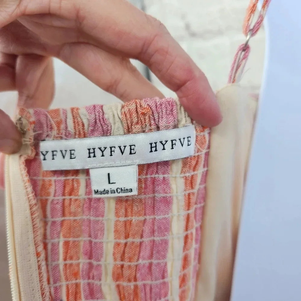HYFVE Pink Stripe sweetheart neck spaghetti strap linen blend dress Size large - Picture 10 of 15